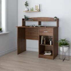 41" Desk With Raised Shelf & Underdesk Storage In Oak