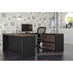 Premium U-shaped Desk In Antigua & Black With Oversized File Drawers