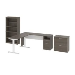 72" L-Shaped Adjustable 3-Piece Desk Set In Bark Gray And White 6 72" L-Shaped Adjustable 3-Piece Desk Set In Bark Gray And White -Home Decor Shop v35479VoaPJsxvC6nVyKpTFKmUOj5V9z