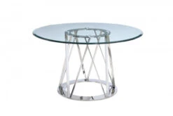 Round 51" Glass Meeting Table With Polished Stainless Steel Base