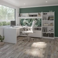 101" Open-Top L-Desk In White With Integrated Bookcase/Hutch