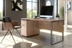 66" Rustic Brown & Graphite Executive Desk With Pedestal