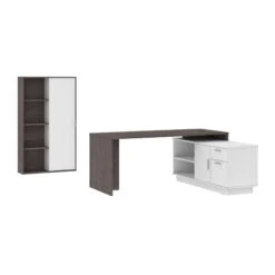 71" Bark Gray And White Modern L-Desk Set With Credenza And Cabinet -Home Decor Shop zsEMl6rylXtcLEWu25fEeQqnLdhYFlz7